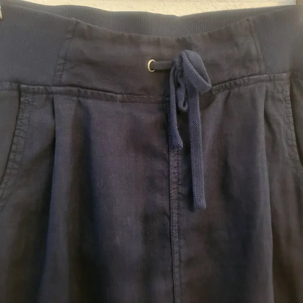 Athleta Navy Blue Linen Skirt: Sz 2: Elastic waist w/ Drawstring: Comfy Athletic